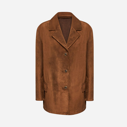 GIACCA BLAZER IN PELLE SCAMOSCIATA – TOBACCO