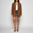 GIACCA BLAZER IN PELLE SCAMOSCIATA – TOBACCO
