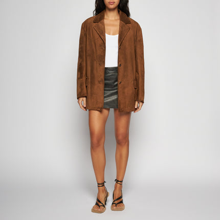 GIACCA BLAZER IN PELLE SCAMOSCIATA – TOBACCO