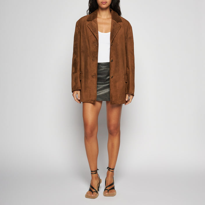 GIACCA BLAZER IN PELLE SCAMOSCIATA – TOBACCO
