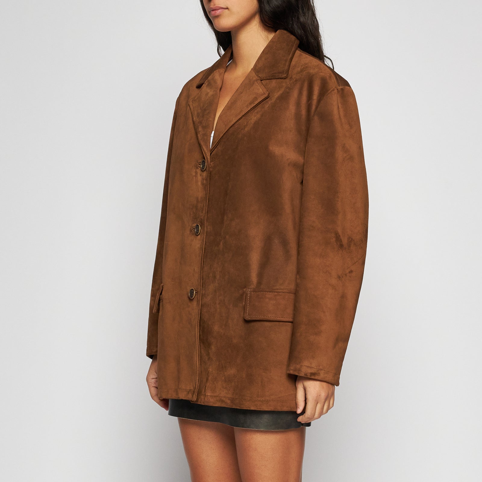 GIACCA BLAZER IN PELLE SCAMOSCIATA – TOBACCO