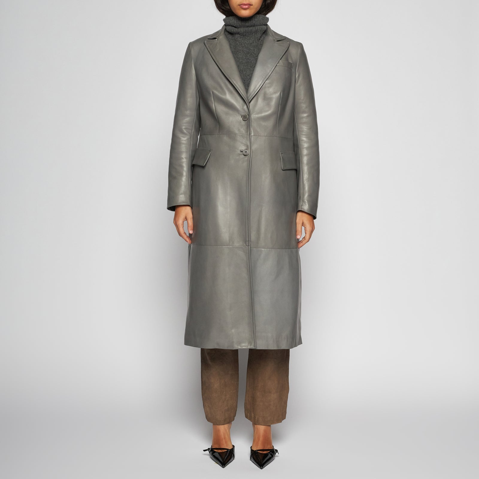 CAPPOTTO IN PELLE PLONGÈ - GREY