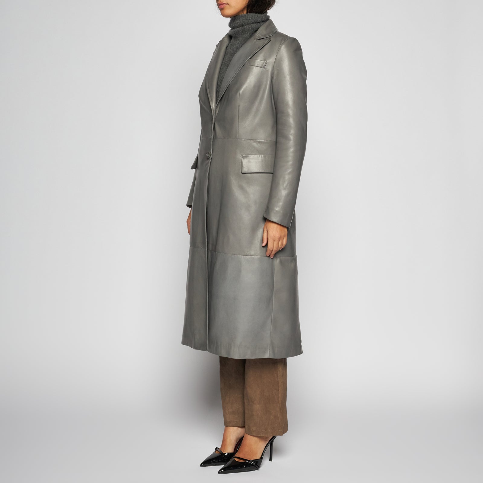 CAPPOTTO IN PELLE PLONGÈ - GREY
