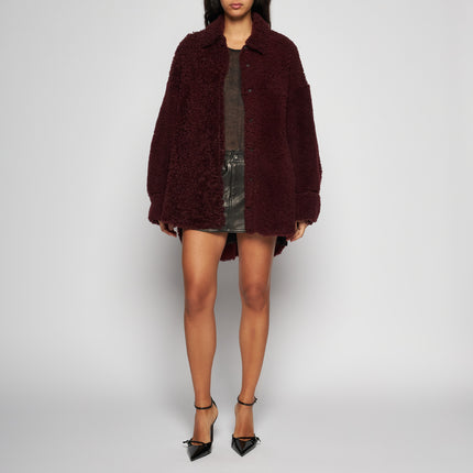 SUEDE SHEARLING SHIRT - BURGUNDY