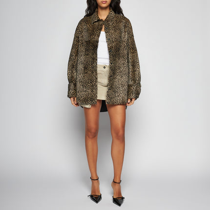 LEOPARD SHEARLING SHIRT - WHITE