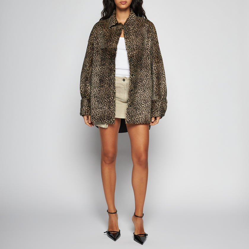 CAMICIA IN SHEARLING LEOPARDATO - WHITE