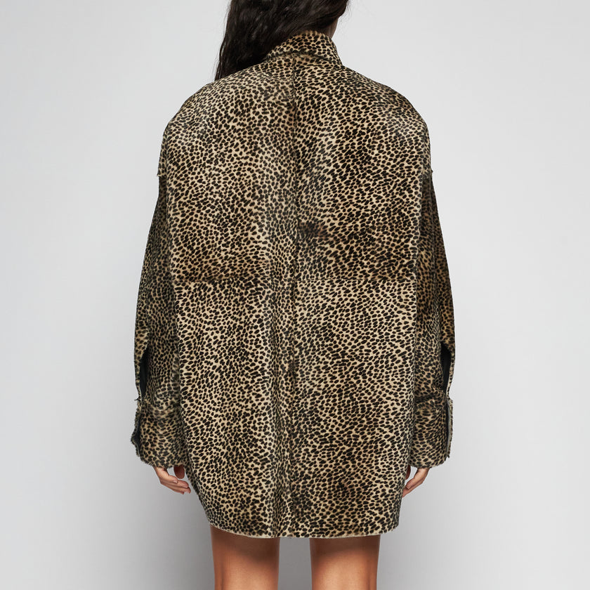 CAMICIA IN SHEARLING LEOPARDATO - WHITE