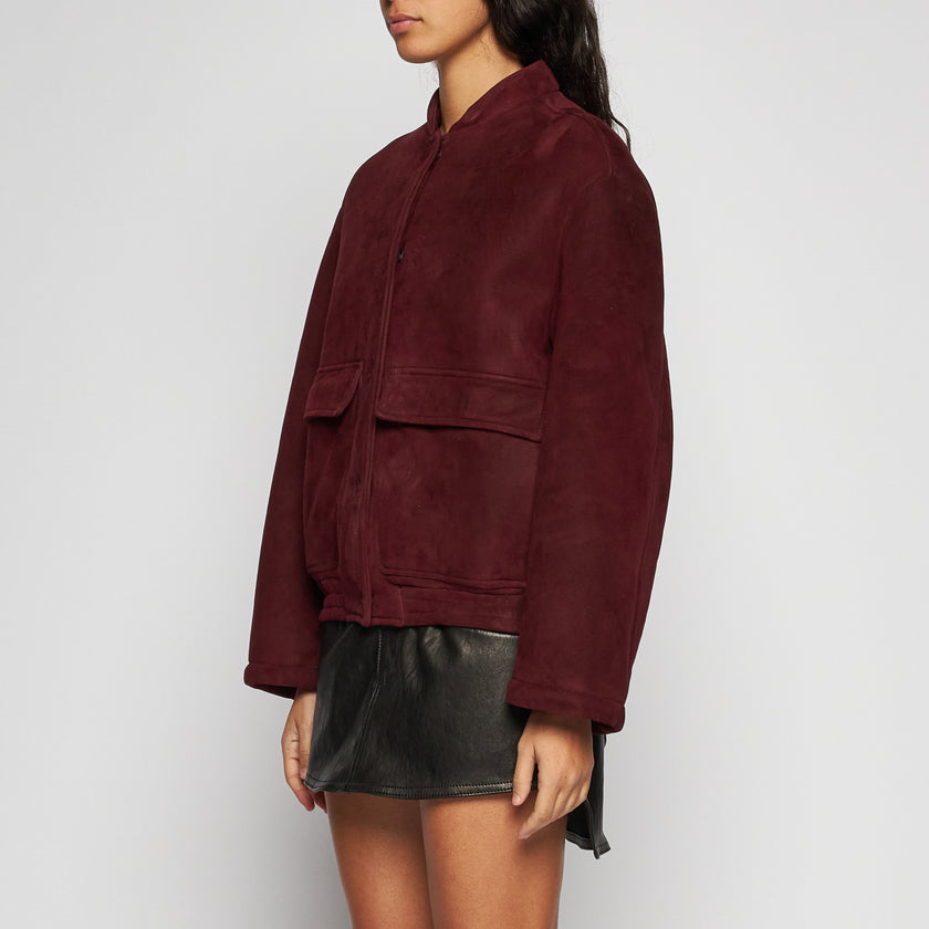 SUEDE SHEARLING JACKET - BURGUNDY