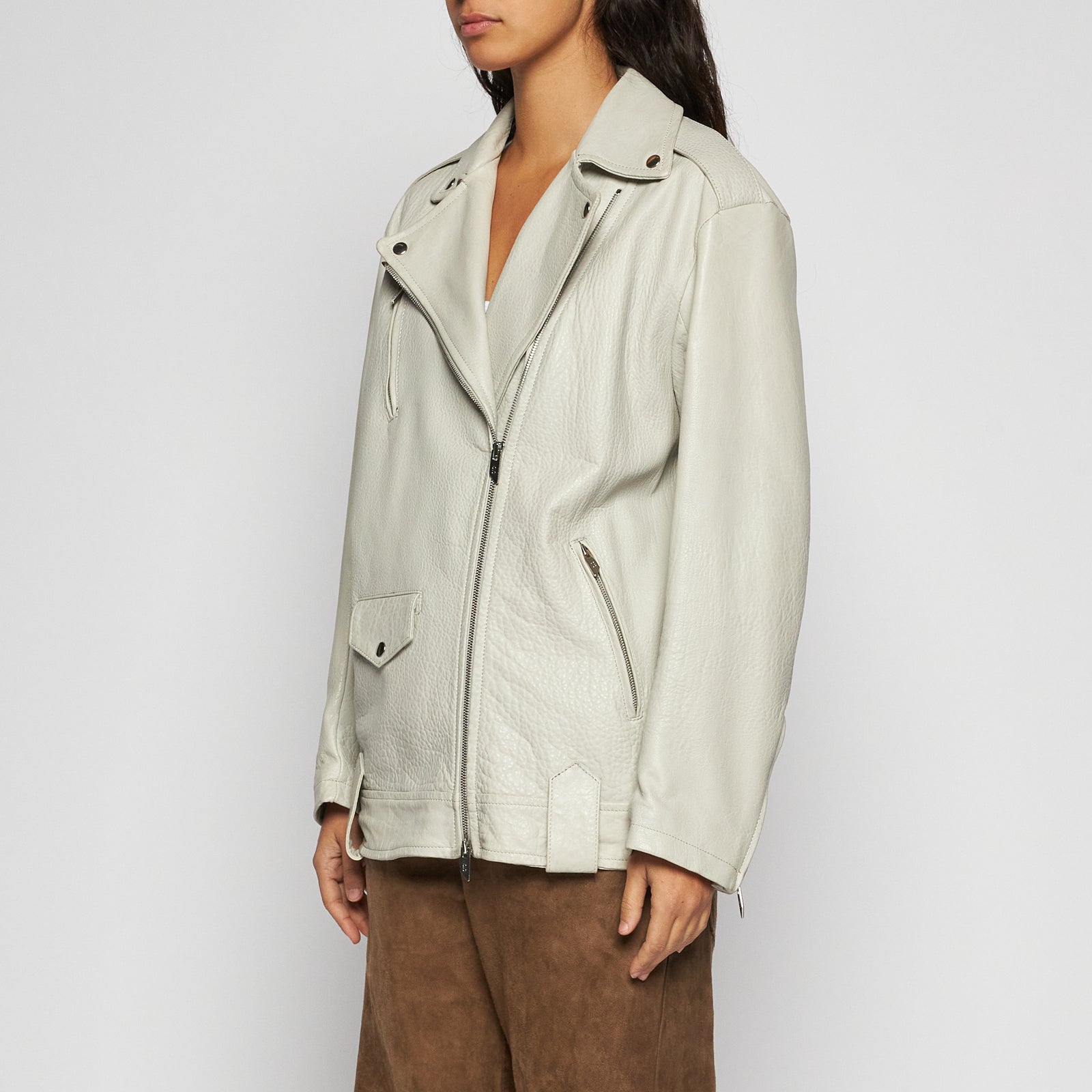 GIACCA BIKER IN PELLE MARTELLATA - ICE
