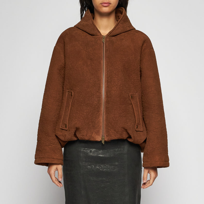 GIACCA IN PELLE MARTELLATA - TOBACCO