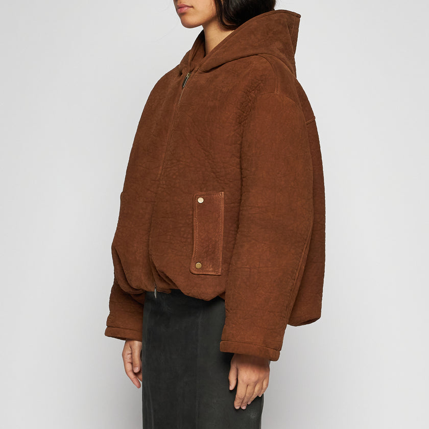 GIACCA IN PELLE MARTELLATA - TOBACCO