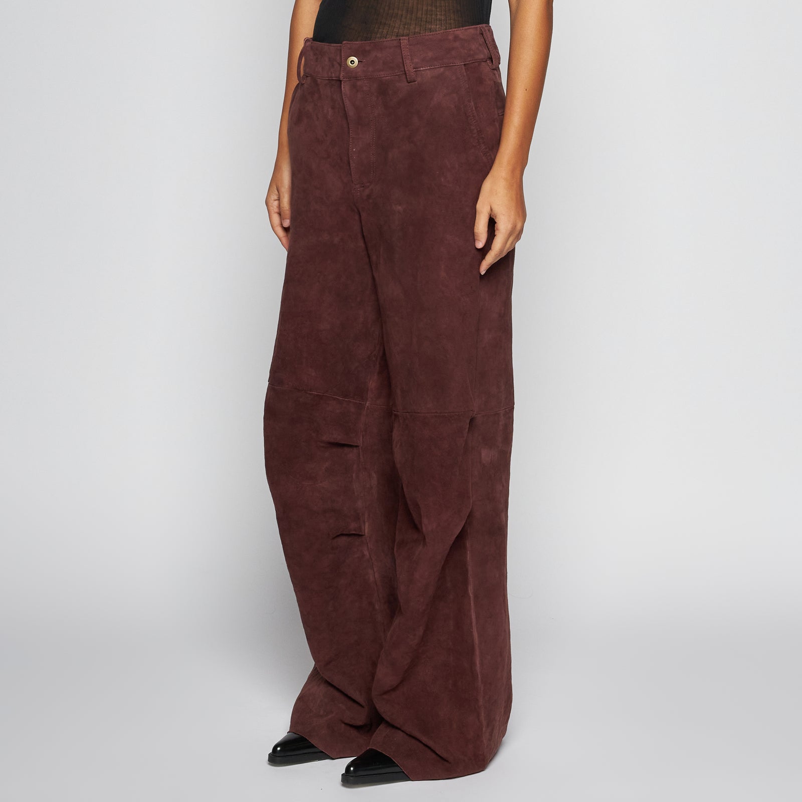 PANTALONE IN CAMOSCIO INVECCHIATO - BORDEAUX