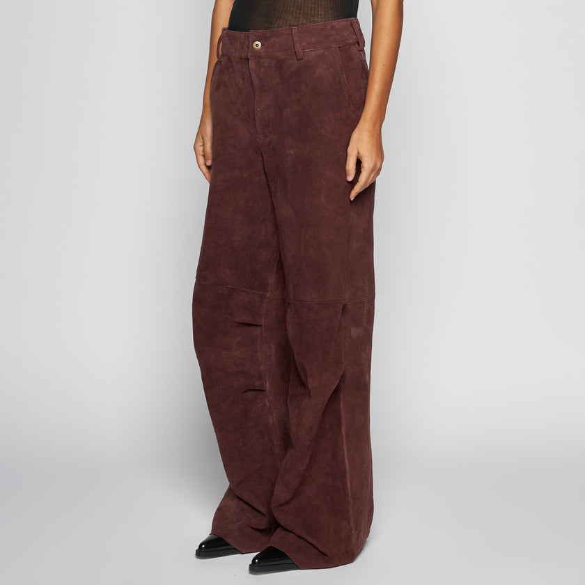 PANTALONE IN CAMOSCIO INVECCHIATO - BORDEAUX