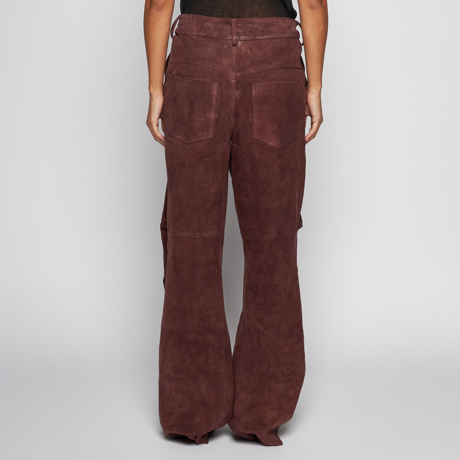 PANTALONE IN CAMOSCIO INVECCHIATO - BORDEAUX