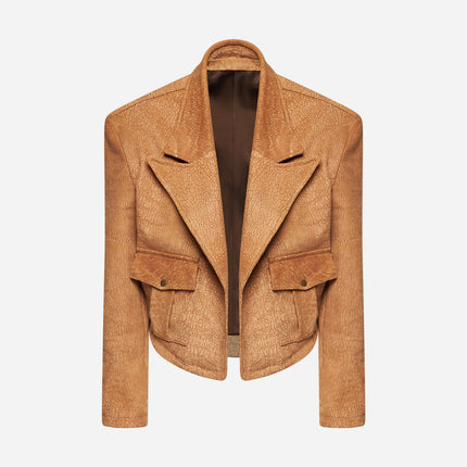 GIACCA BLAZER IN PELLE MARTELLATA – CAMEL