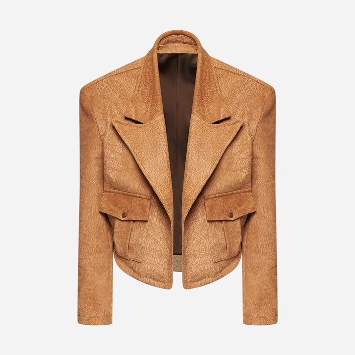 BLAZERJACKE AUS GEHÄMMERTEM LEDER – CAMEL