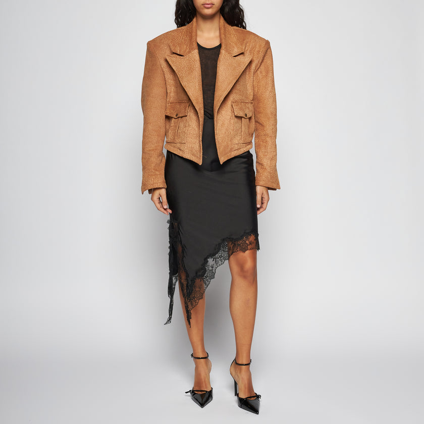 BLAZERJACKE AUS GEHÄMMERTEM LEDER – CAMEL