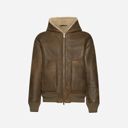 GIACCA OVER CON CAPPUCCIO IN SHEARLING - ARMY