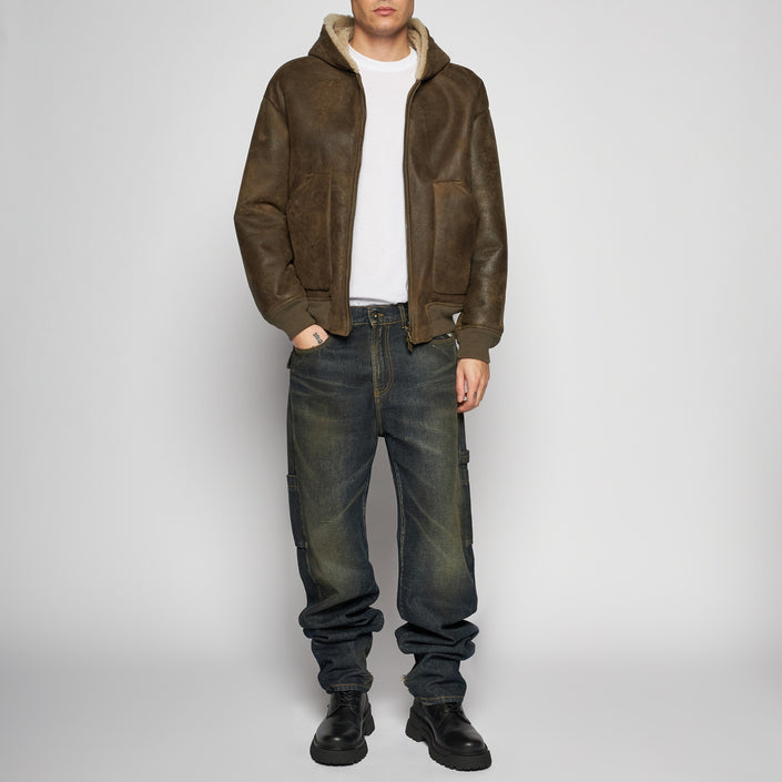 GIACCA OVER CON CAPPUCCIO IN SHEARLING - ARMY