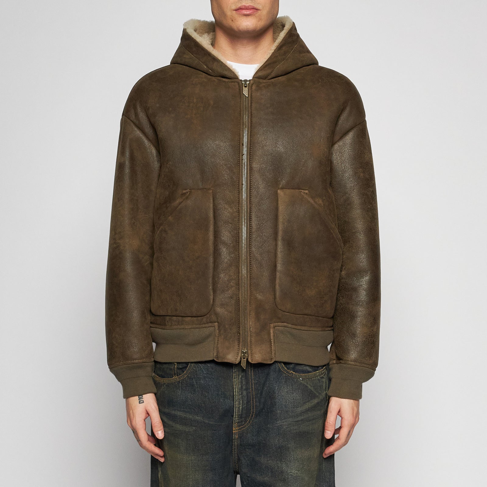 GIACCA OVER CON CAPPUCCIO IN SHEARLING - ARMY