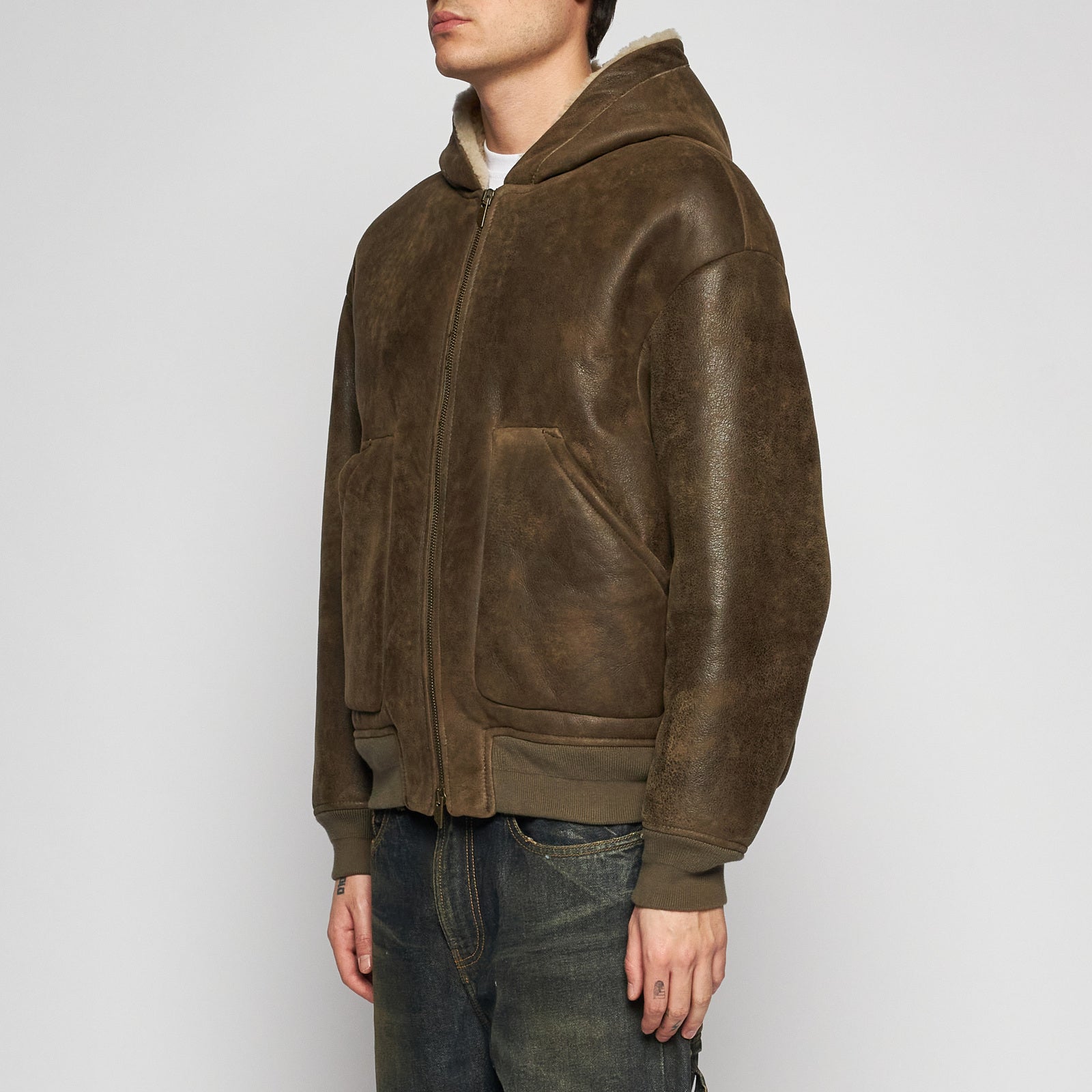 GIACCA OVER CON CAPPUCCIO IN SHEARLING - ARMY