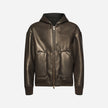 OVERSIZED HOODED JACKET IN PLONGÈ NAPPA - DARK BROWN