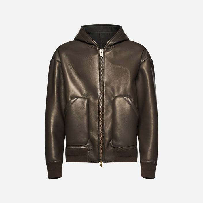 GIACCA OVER CON CAPUCCIO IN NAPPA PLONGÈ - DARK BROWN