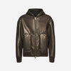 OVERSIZED HOODED JACKET IN PLONGÈ NAPPA - DARK BROWN