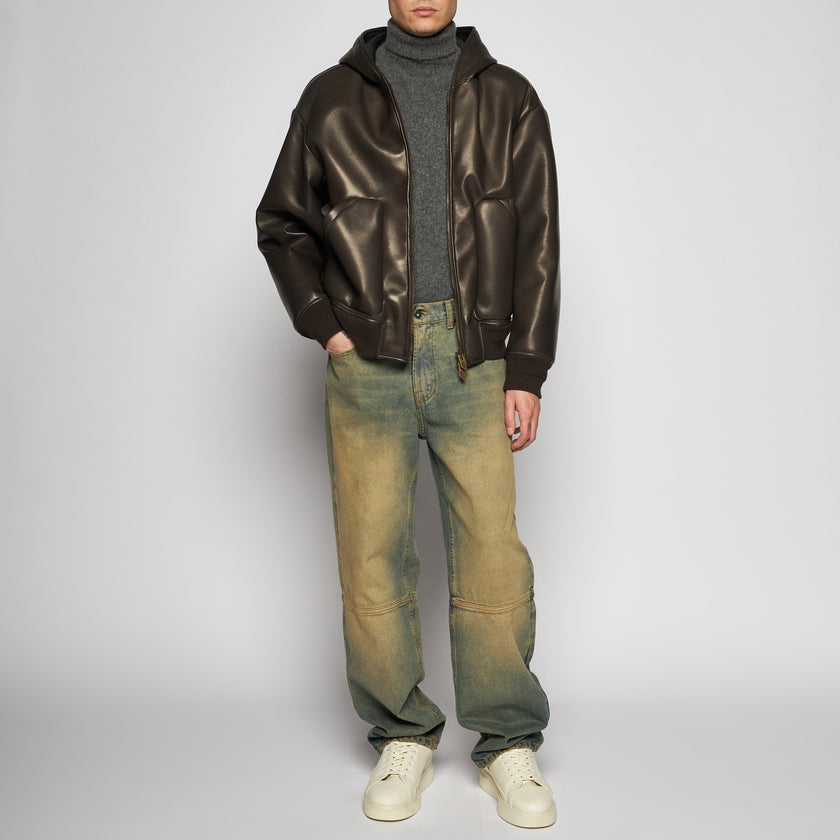 OVERSIZED-KAPUZENJACKE AUS PLONGÈ-NAPPA - DUNKELBRAUN