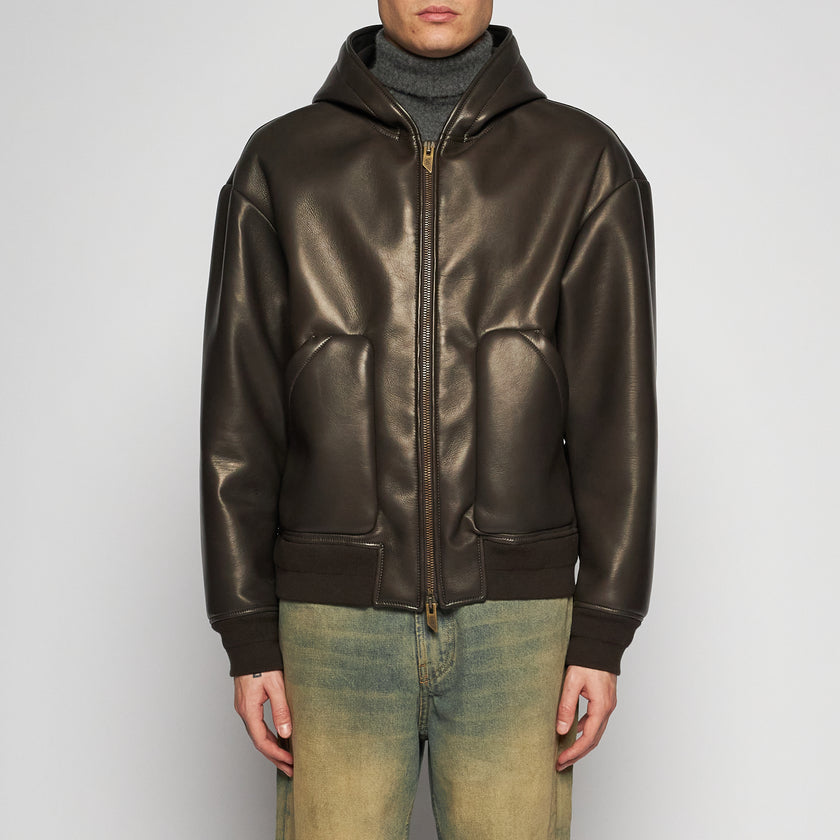 OVERSIZED-KAPUZENJACKE AUS PLONGÈ-NAPPA - DUNKELBRAUN