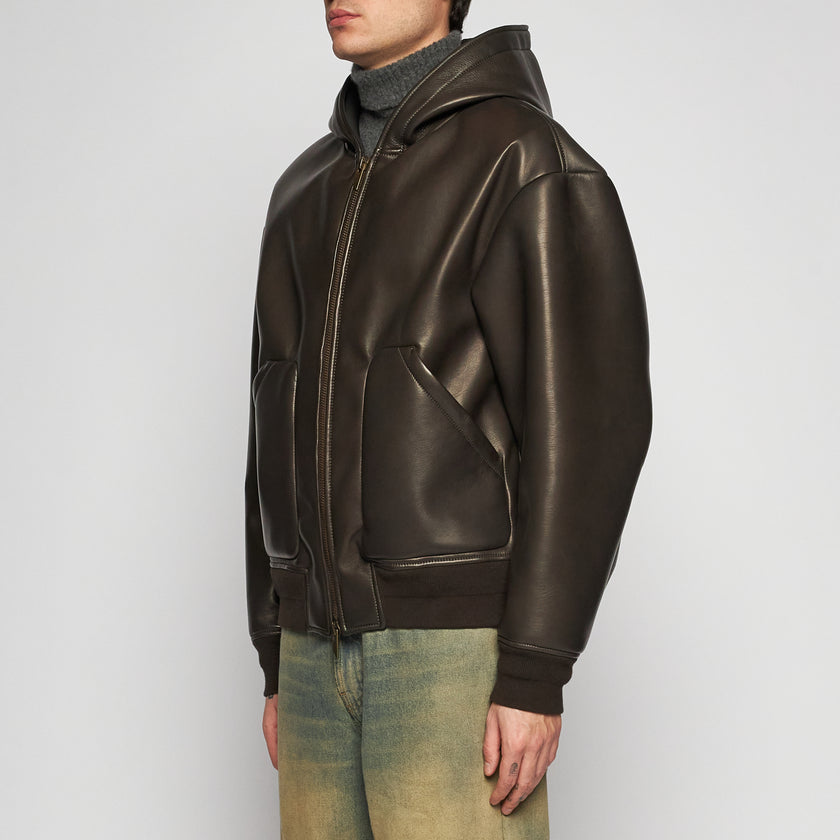 OVERSIZED-KAPUZENJACKE AUS PLONGÈ-NAPPA - DUNKELBRAUN