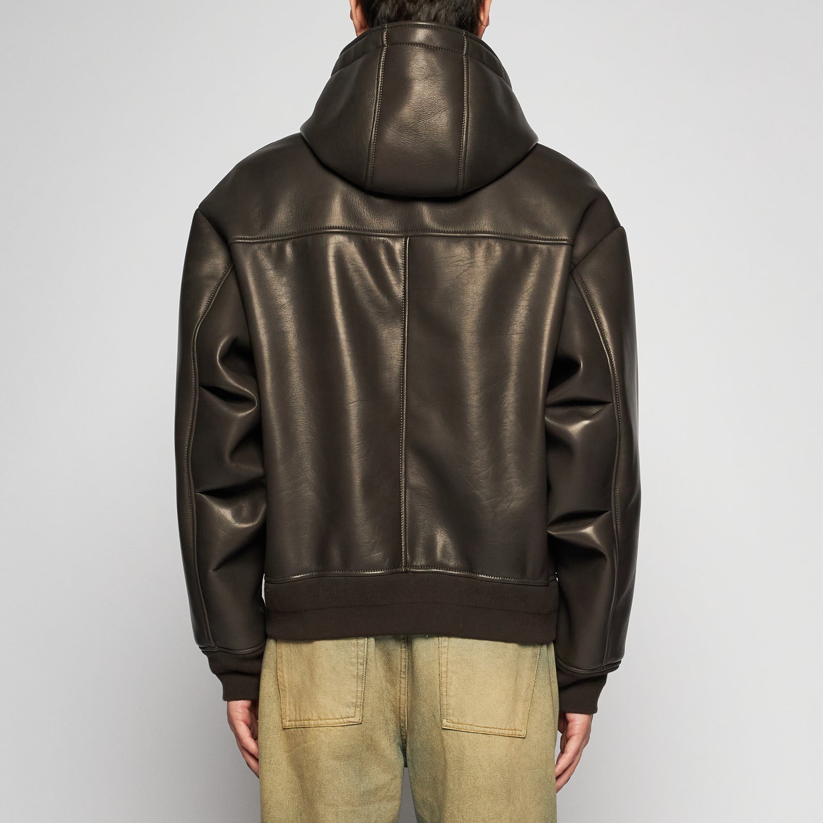 OVERSIZED HOODED JACKET IN PLONGÈ NAPPA - DARK BROWN