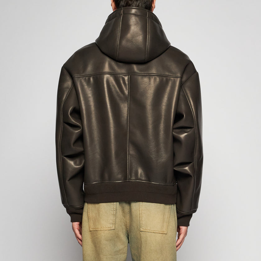 OVERSIZED-KAPUZENJACKE AUS PLONGÈ-NAPPA - DUNKELBRAUN