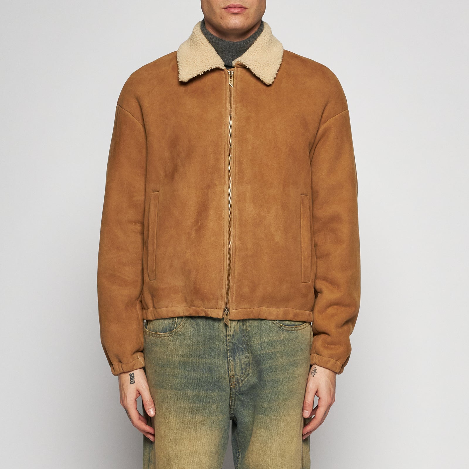 GIACCA BOMBER IN SHEARLING SCAMOSCIATO - BEIGE