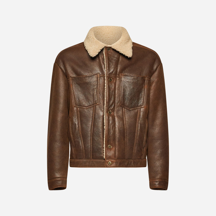 GIACCA OVER IN SHEARLING INVECCHIATO - RUST