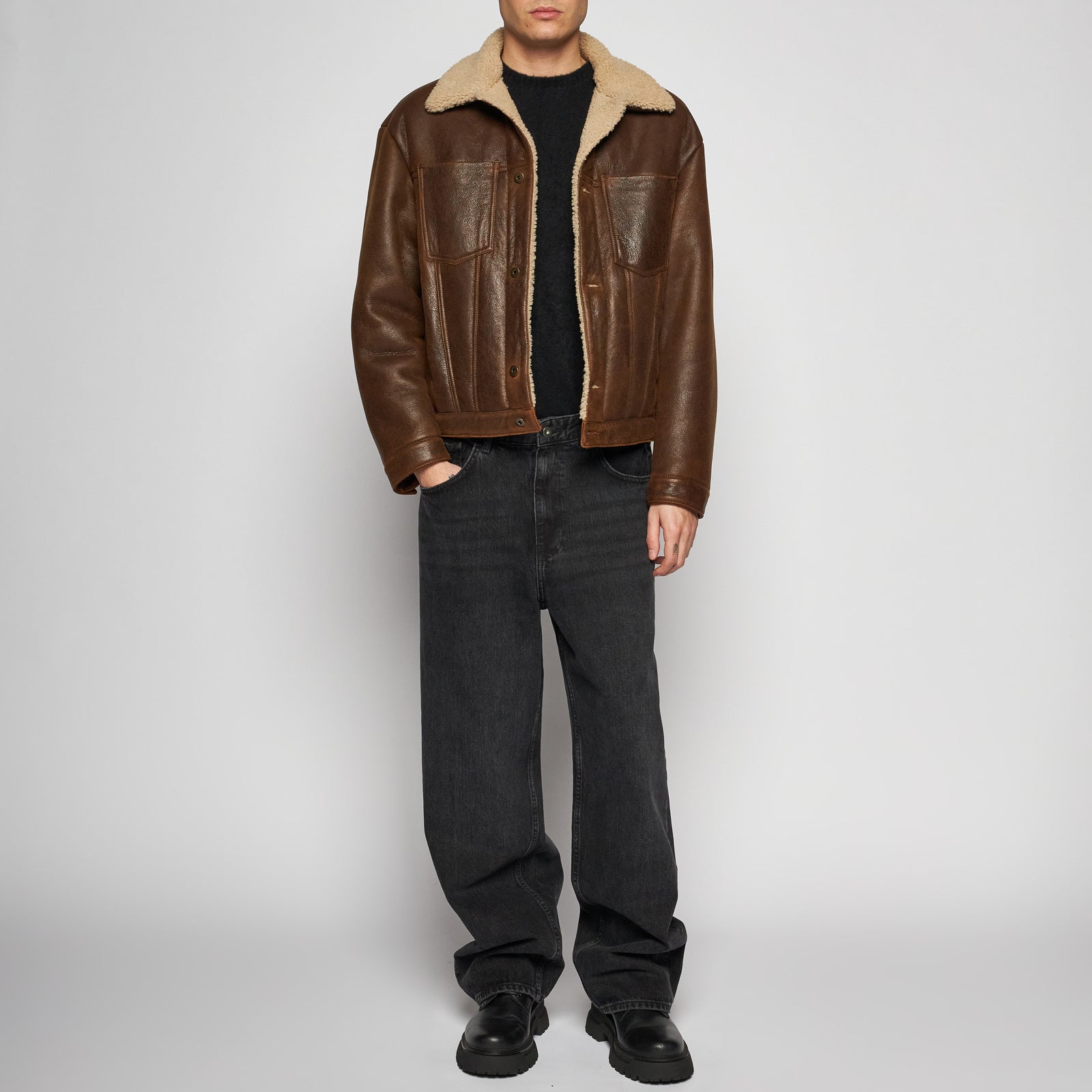 GIACCA OVER IN SHEARLING INVECCHIATO - RUST