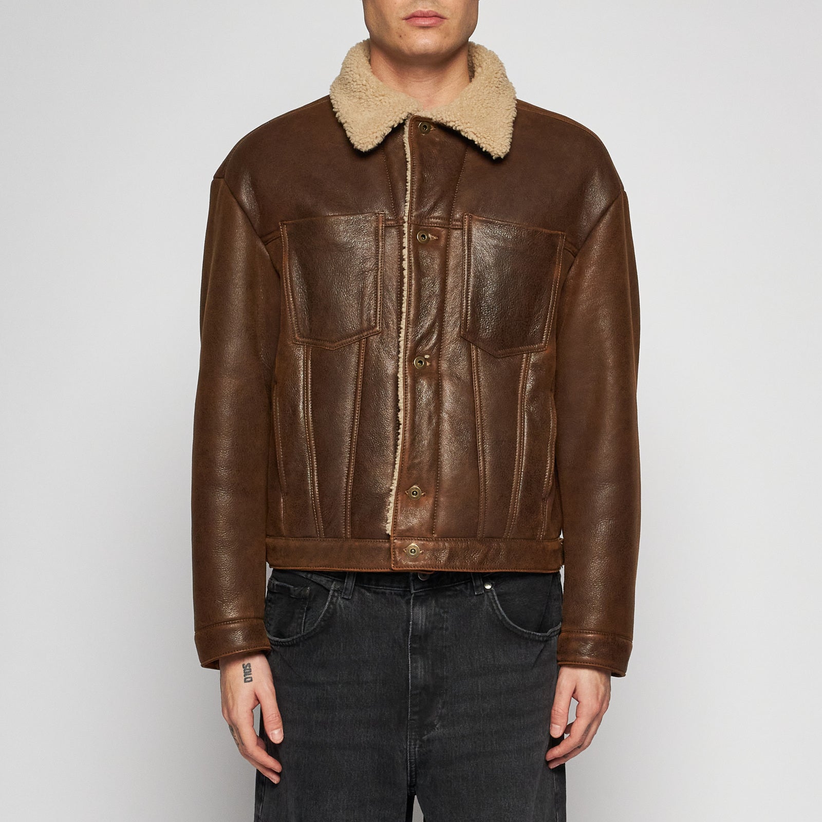 GIACCA OVER IN SHEARLING INVECCHIATO - RUST