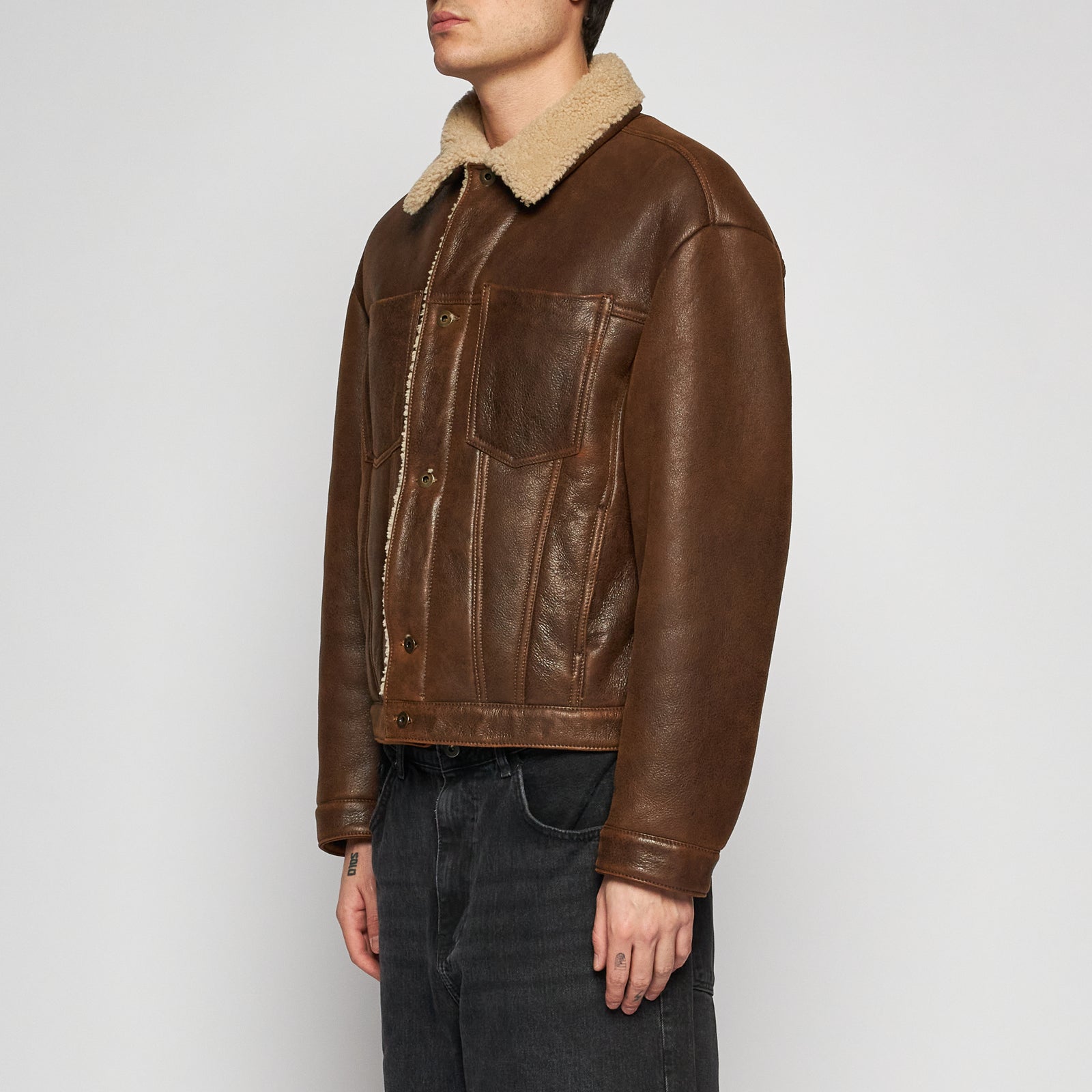 GIACCA OVER IN SHEARLING INVECCHIATO - RUST