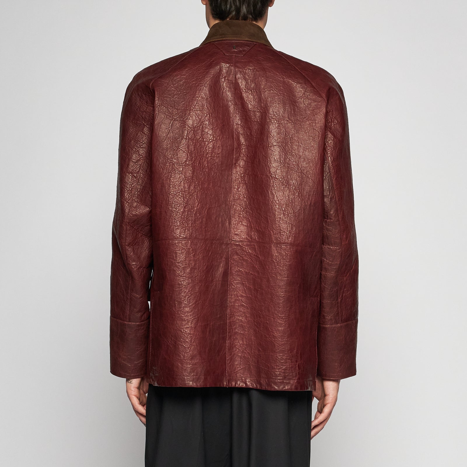 GIACCA WORK IN PELLE CERATA - BORDEAUX