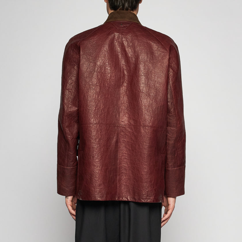 ARBEITSJACKE AUS GEWACHSTEM LEDER - BURGUNDERROT