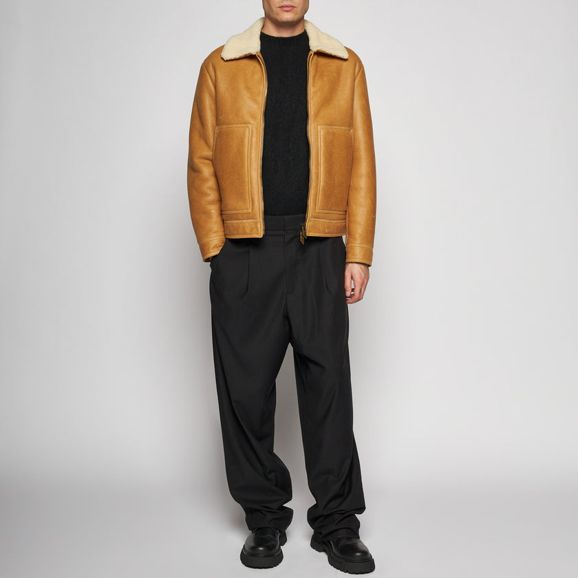 GIACCA BOMBER IN SHEARLING INVECCHIATO - CARAMEL