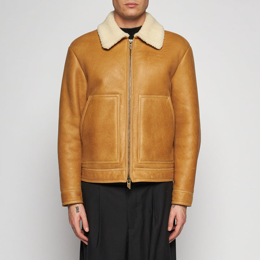 GIACCA BOMBER IN SHEARLING INVECCHIATO - CARAMEL
