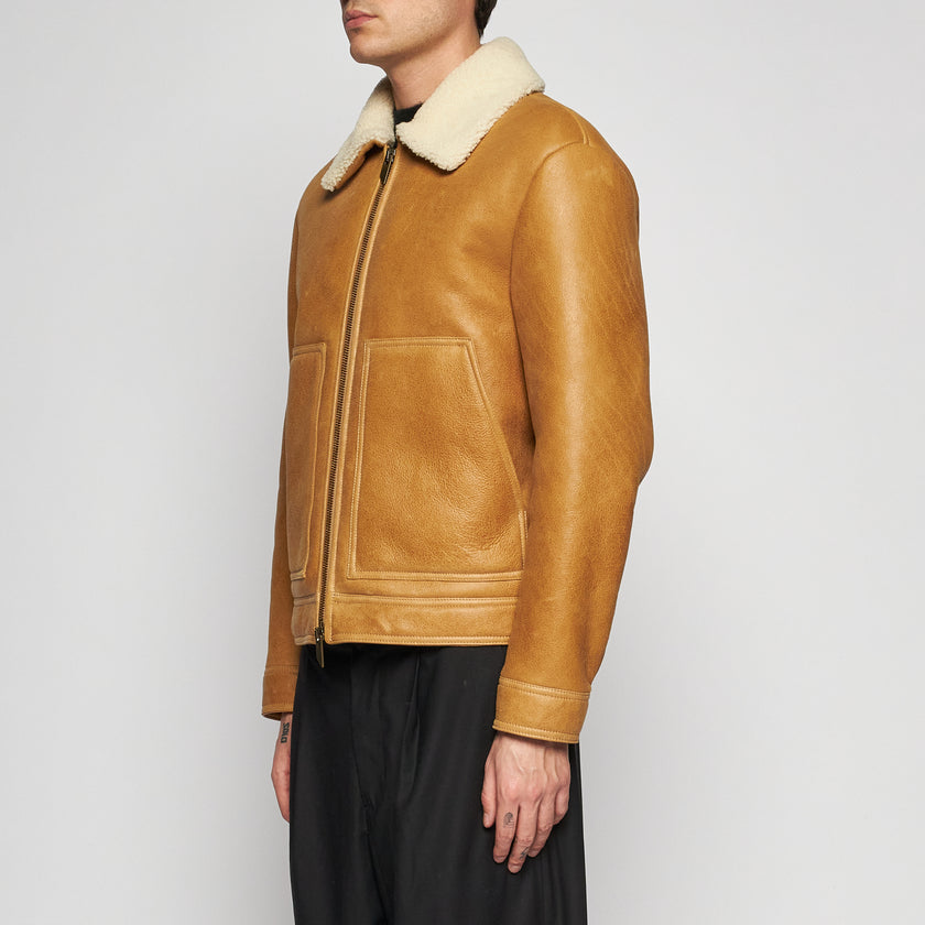 GIACCA BOMBER IN SHEARLING INVECCHIATO - CARAMEL