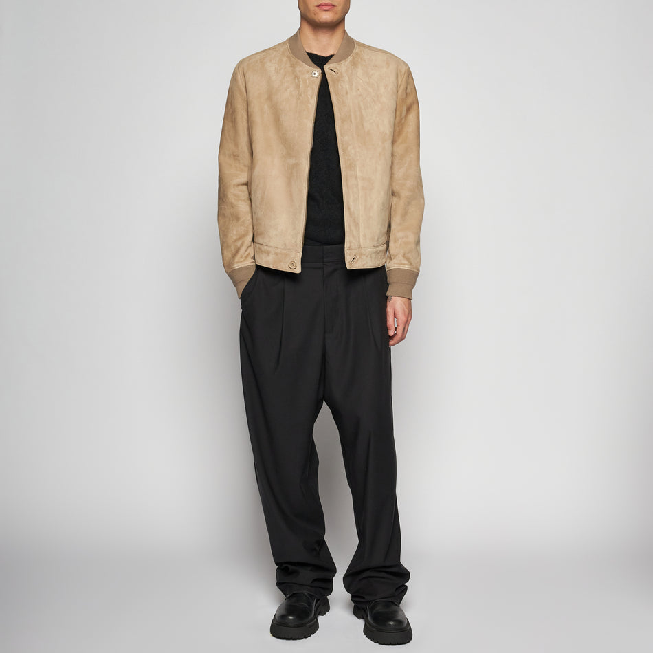 GIACCA BOMBER IN PELLE SCAMOSCIATA - SAND