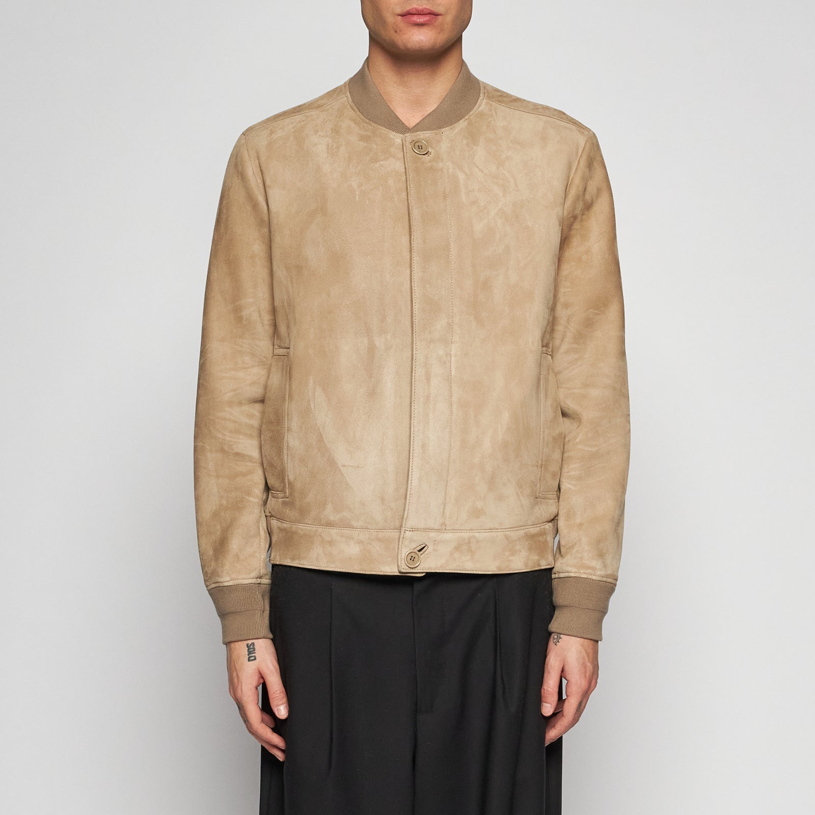 GIACCA BOMBER IN PELLE SCAMOSCIATA - SAND