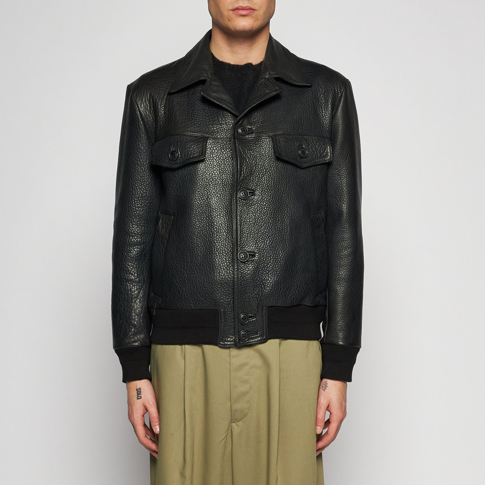GIACCA IN PELLE MARTELLATA - BLACK