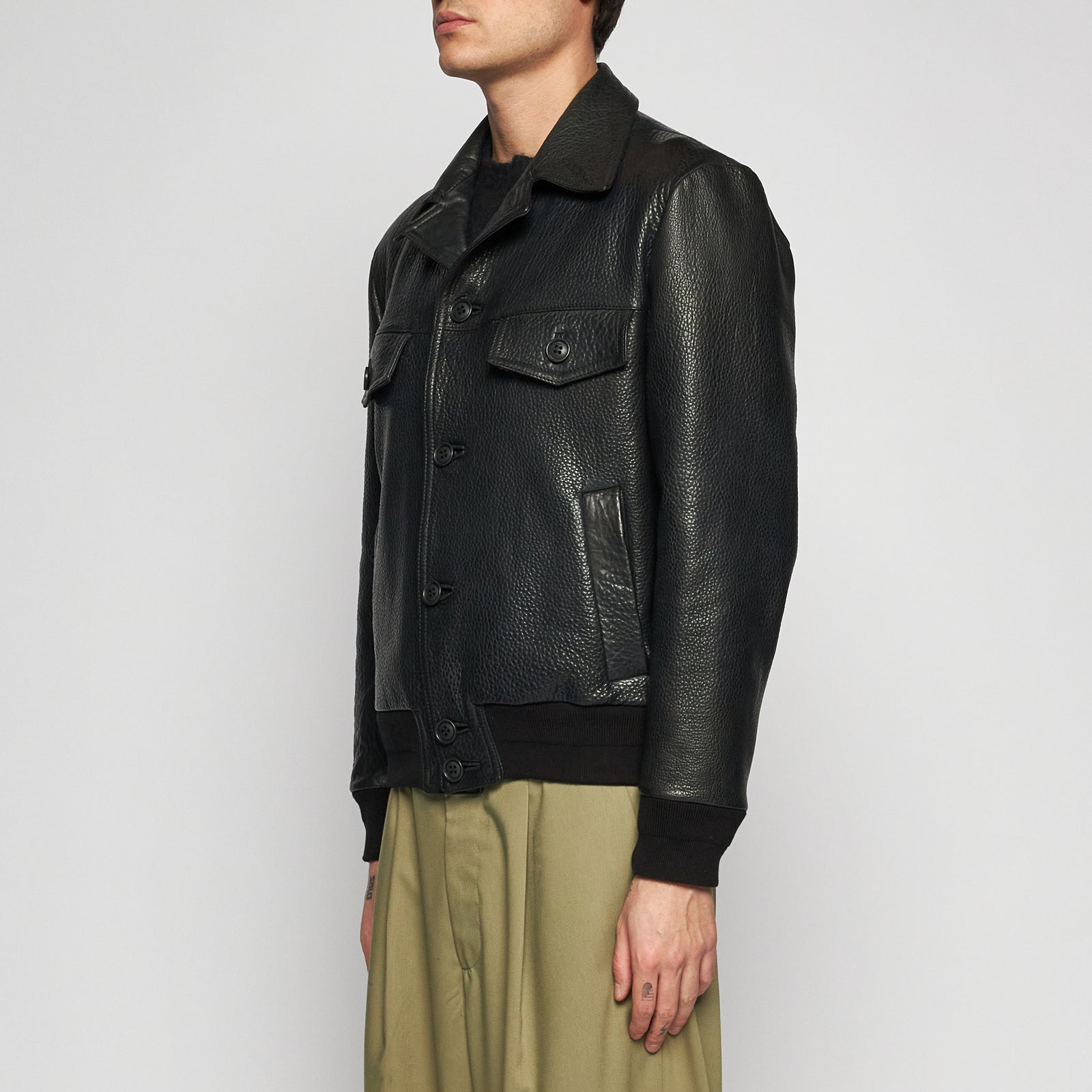 GIACCA IN PELLE MARTELLATA - BLACK