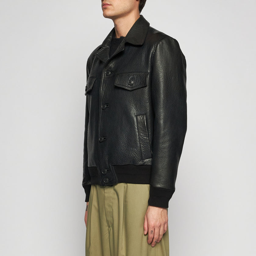 JACKE AUS GEHÄMMERTEM LEDER - SCHWARZ