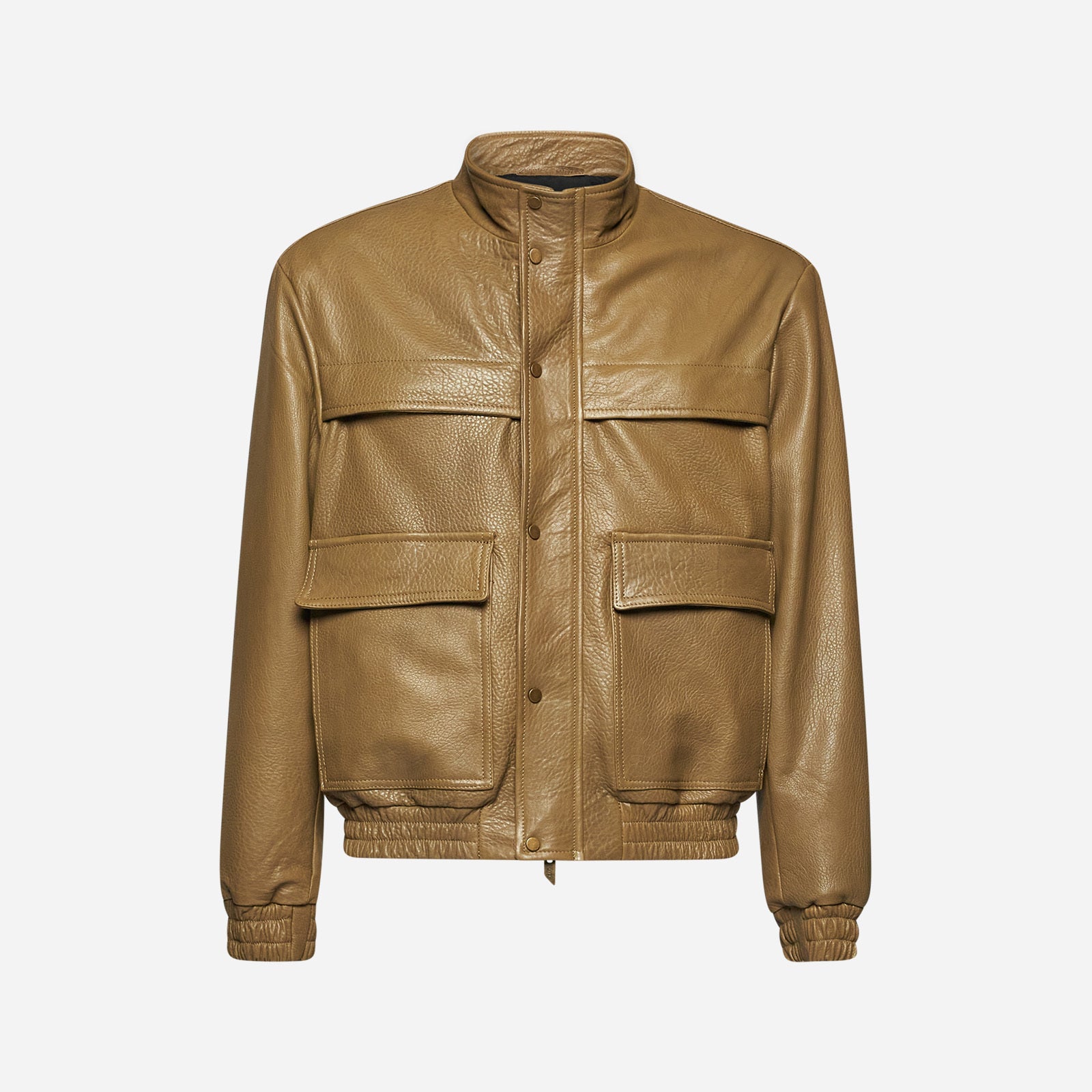 GIACCA BOMBER IN PELLE MARTELLATA - OLIVA