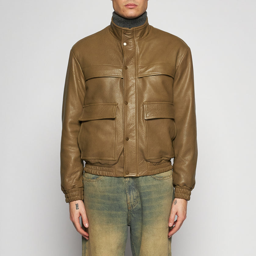 BOMBERJACKE AUS GEHÄMMERTEM LEDER - OLIV